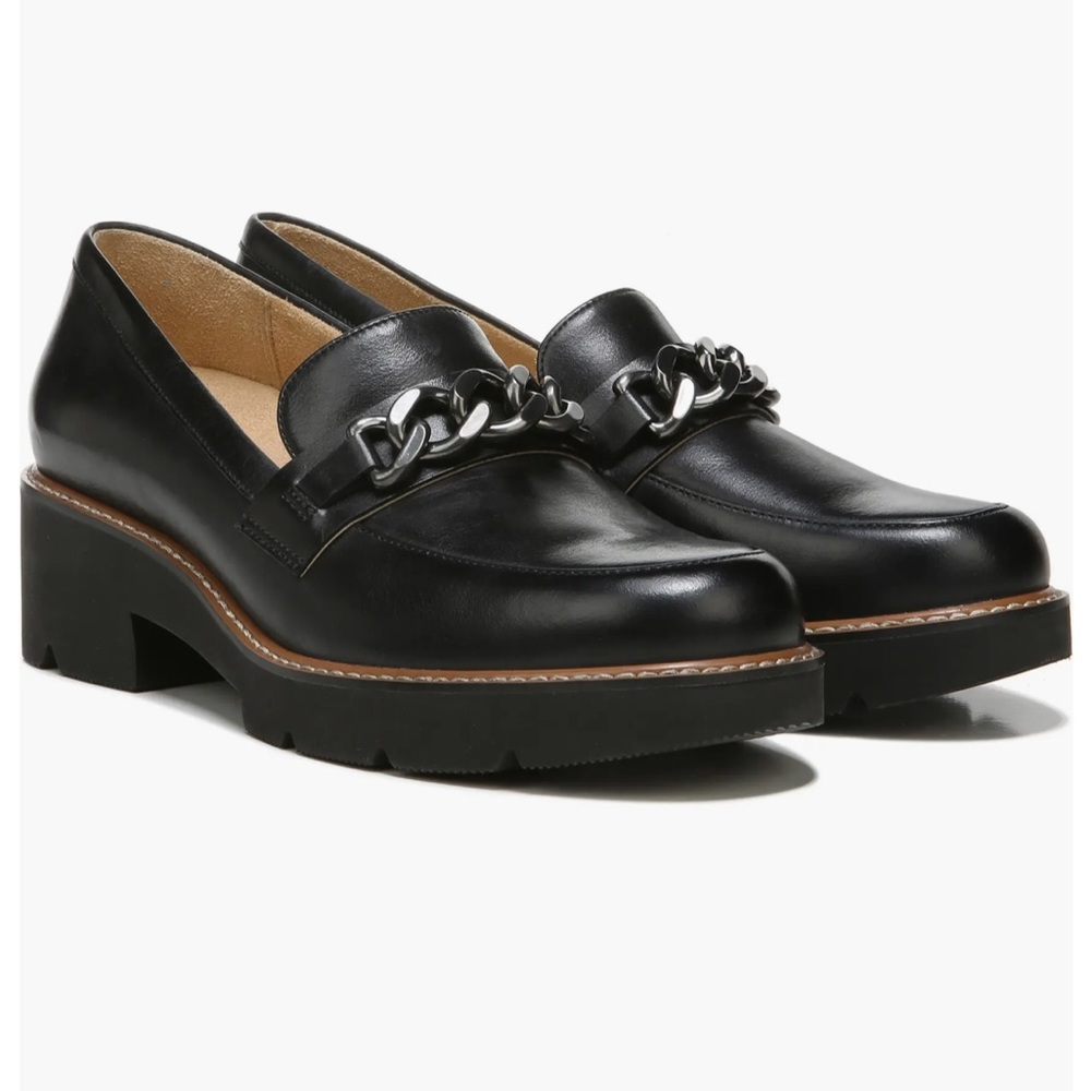Naturalizer Black Loafers with Chain Detail
